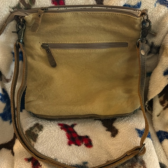 Myra Crossbody Bag Leather & 100% Cotton Woven Colorful Front Yellow,Blue,Red - Picture 2 of 14